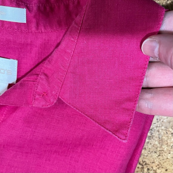 Chico’s 100% Linen 3/4 Sleeve Fuchsia Pink Button Down Top Sz M/12 US Chico’s 2 - Picture 9 of 9